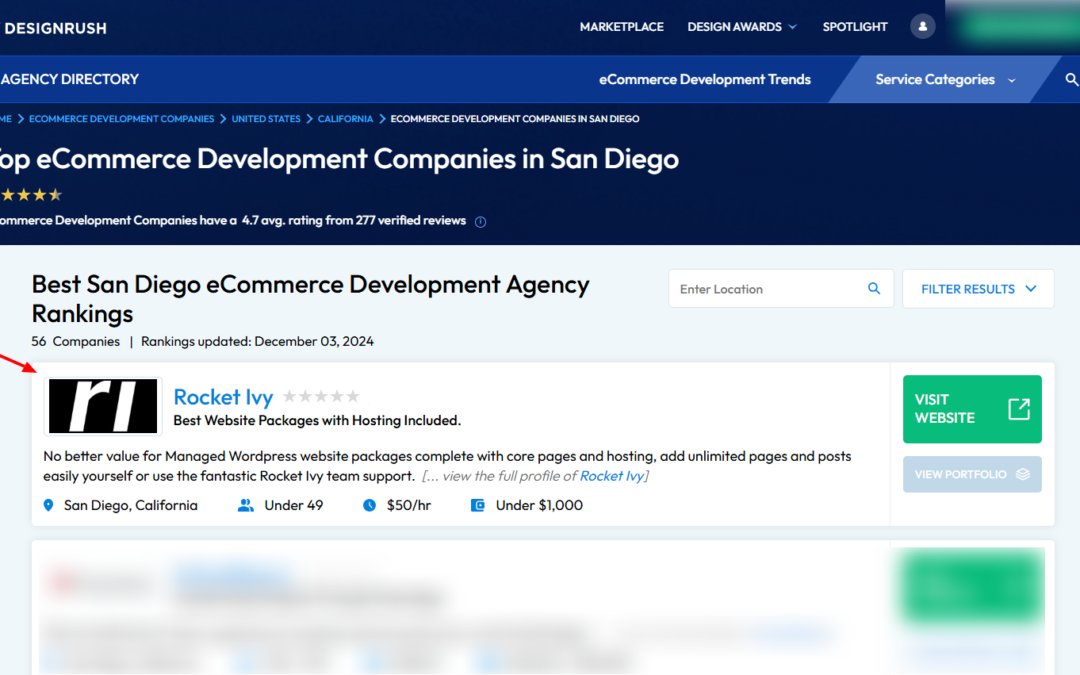 Rocket Ivy Named a Top Ecommerce Provider in San Diego